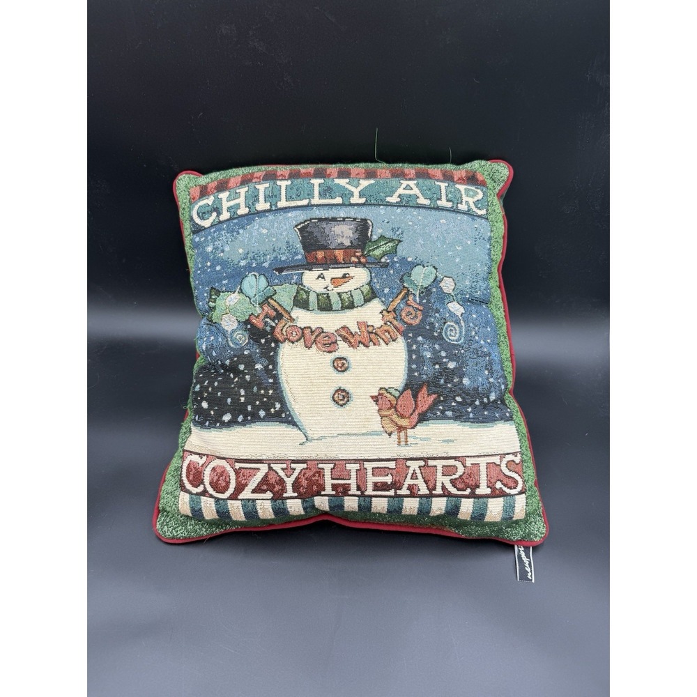 Tapestry Snowman Christmas Throw Pillow 18x18 Newport Accents Cottage Vintage